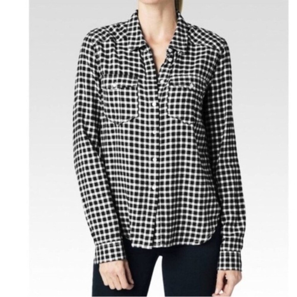 PAIGE Black and White Gingham Plaid Button Down Shirt 100% Cotton Size Medium